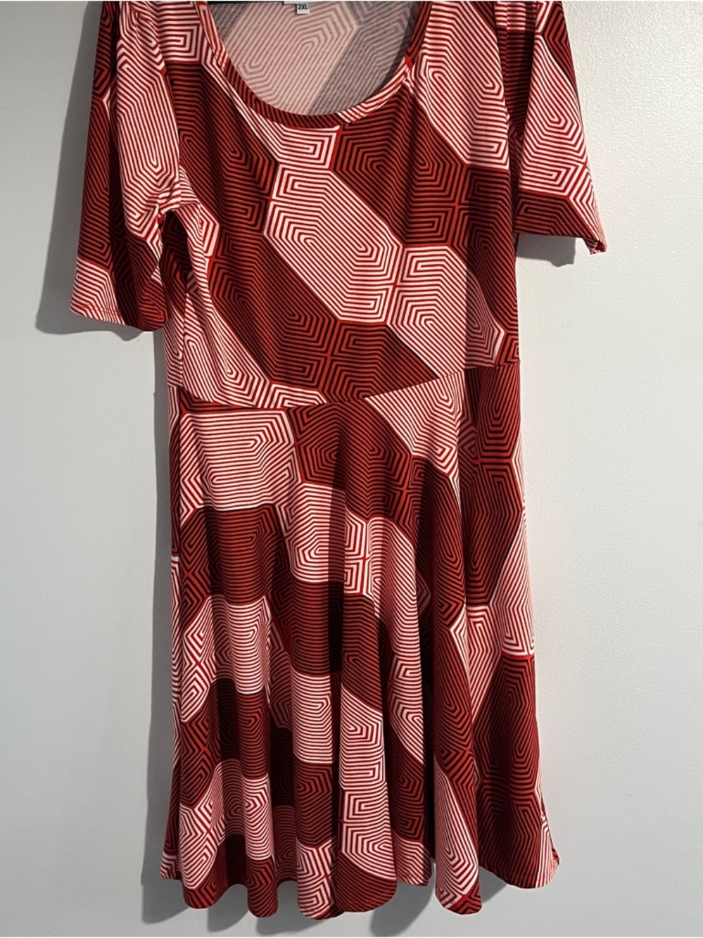 Geometric Orange Midi Dress with Scoop Neck